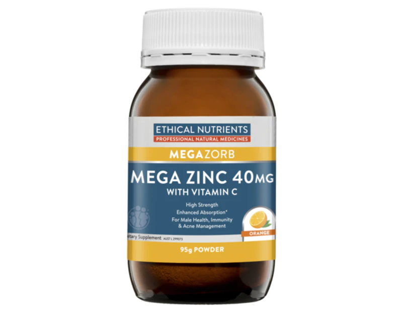 Ethical Nutrients Mega Zinc 40mg With Vitamin C Orange 95g