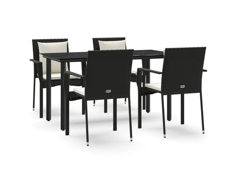 vidaXL 5 Piece Garden Dining Set with Cushions Black Poly Rattan