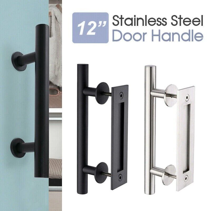 Door Handle Sliding Flush Pull 12" Barn Wood Door Gate Stainless Steel - Black