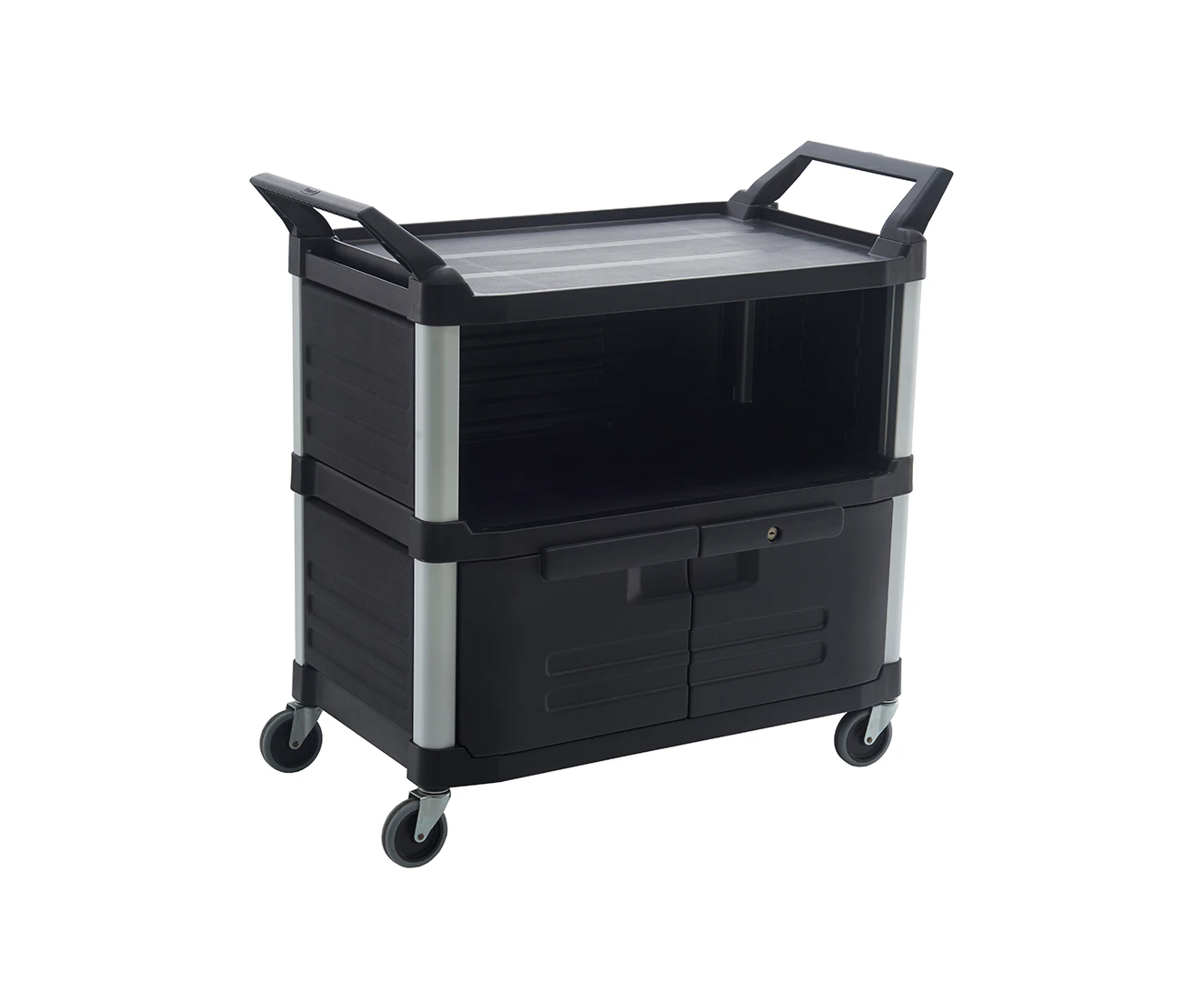 Trust® Commercial 3 Tier Large Utility Service Cart Lockable Doors