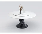 Ciara White Marble Round Dining Table/Lazy Susan/Cloud-like White Top - 1.2M, NO Lazy Susan