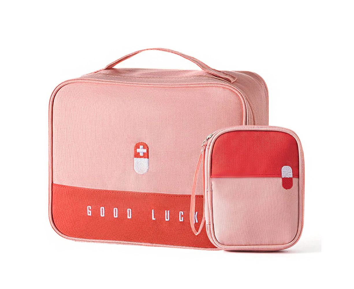 2 Pack Travel Portable First Aid Bag Medical Bag Medicine Storage Bag-Pink