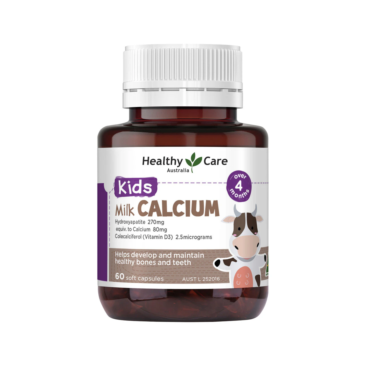 Healthy Care Kids Milk Calcium Over 4 Months 60 Capsules