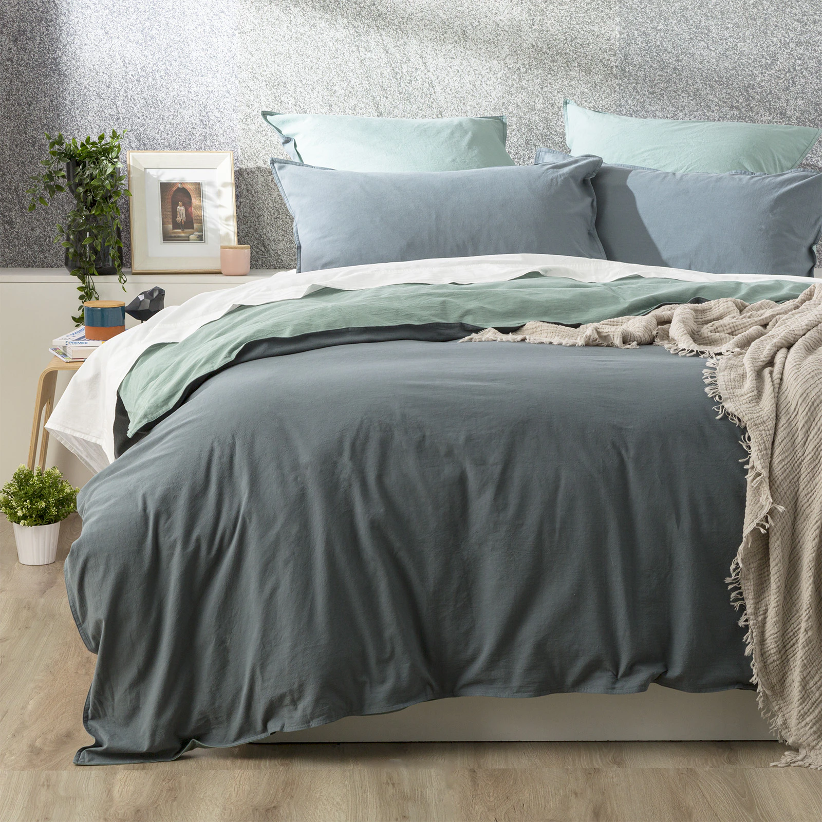 Renee Taylor Essentials Super King Quilt Cover Stone Washed Reversible Mineral