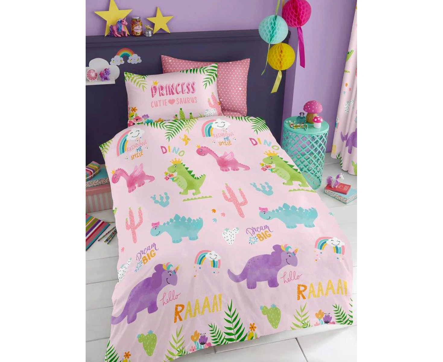 Cutie-Saurus Single Duvet Cover and Pillowcase Set