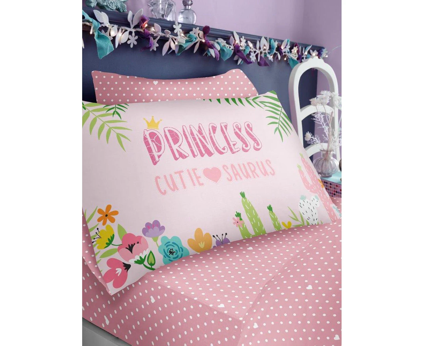 Cutie-Saurus Spots Single Fitted Sheet and Pillowcase Set