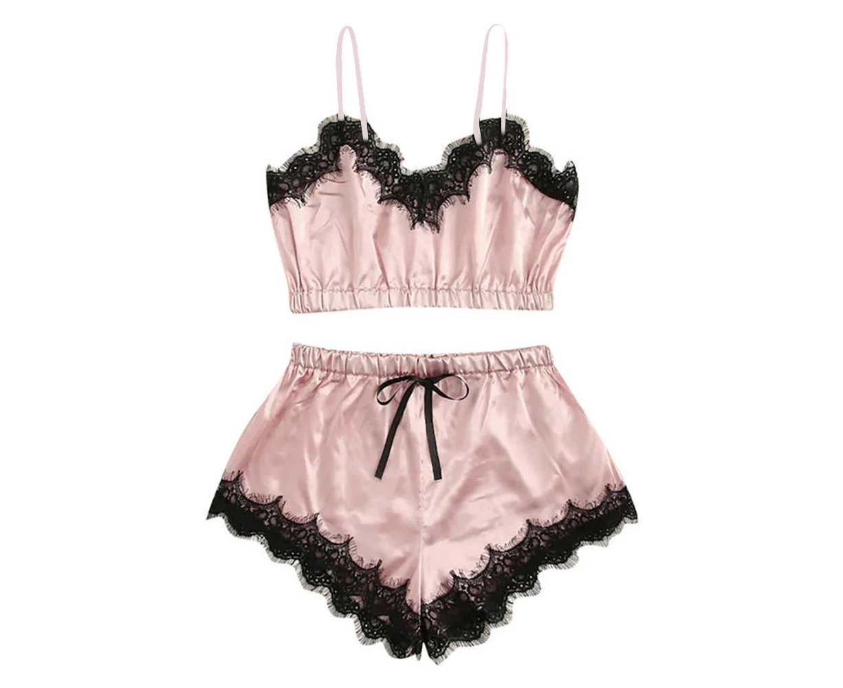 Xianghua Ladies Sexy Lace Lingerie Pyjamas Set Camisole Vest Shorts Nightwear Sleepwear - Pink