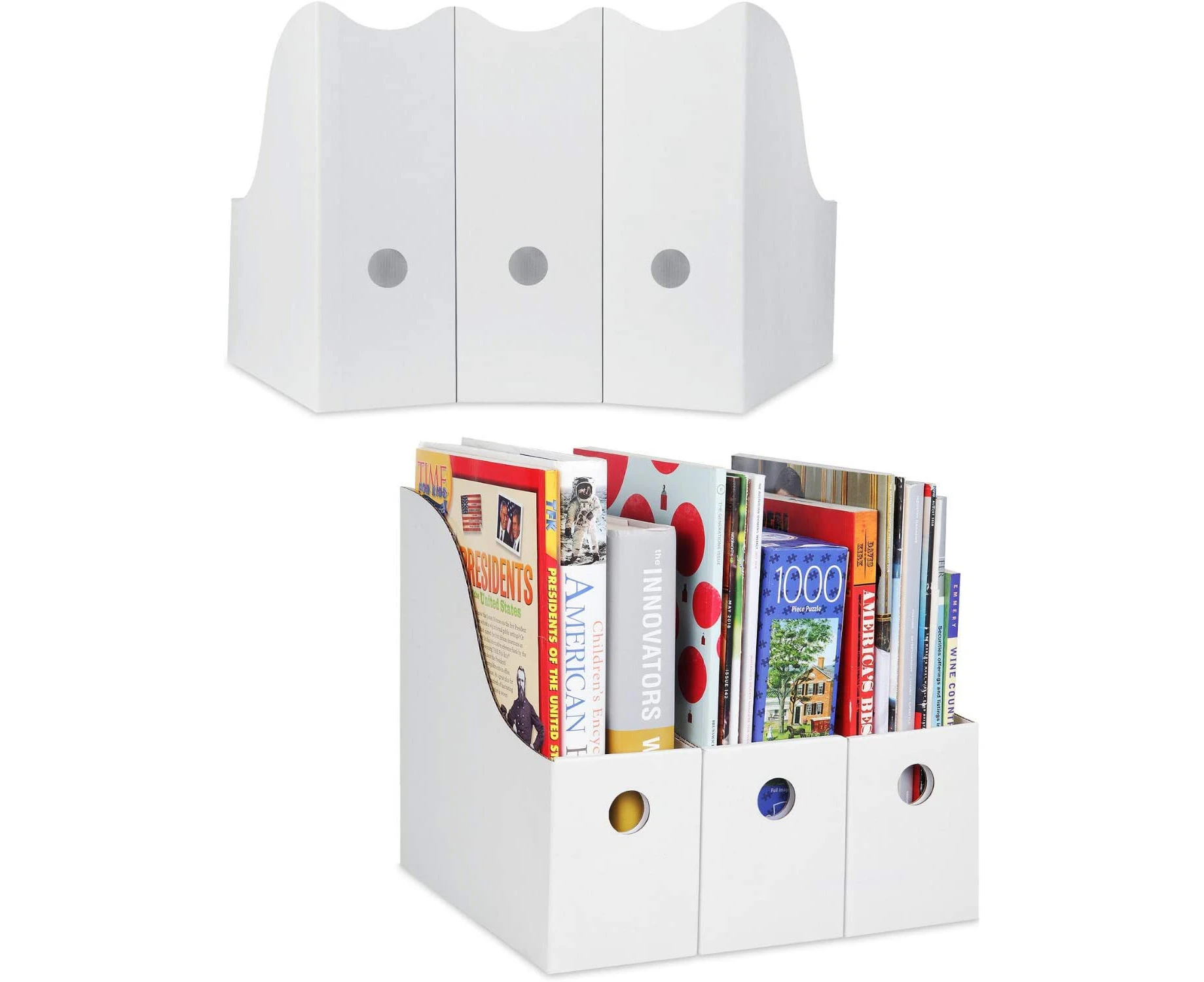 White Magazine Holder - (2 Pack), Sturdy Cardboard Magazine Holder, Cardboard Book Box, Magazine Organizer, Magazine Storage Box - 6 Pack