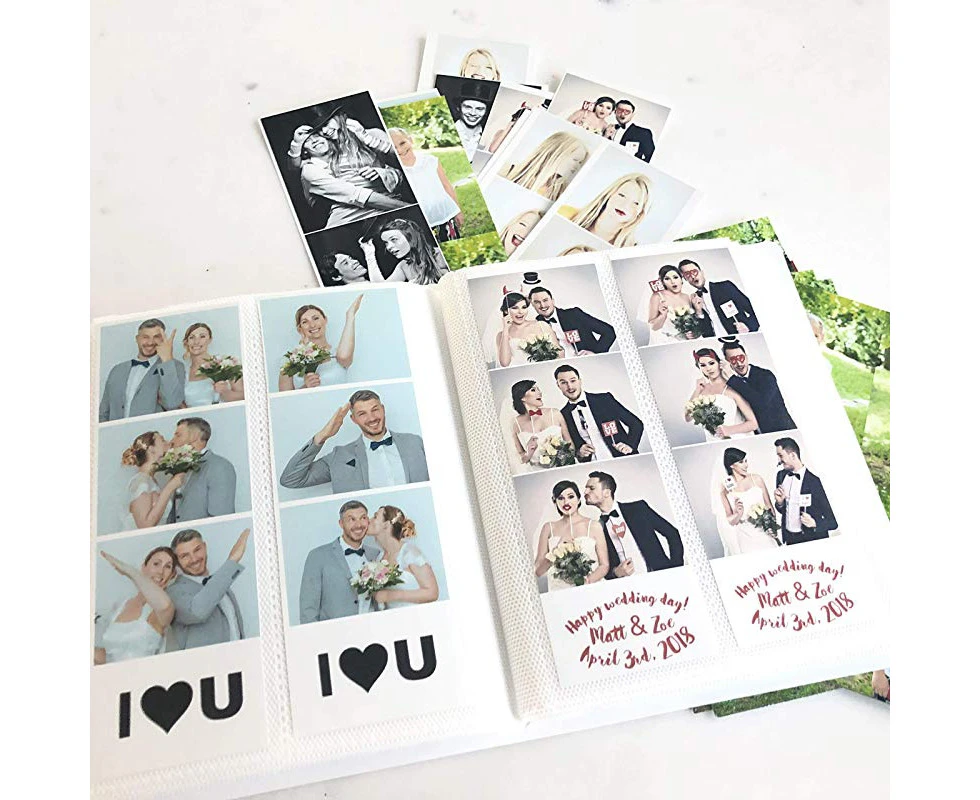 Photo Booth Photo Album - Holds 120 Photobooth 2x6 Photo Strips - Slide in - White Cover