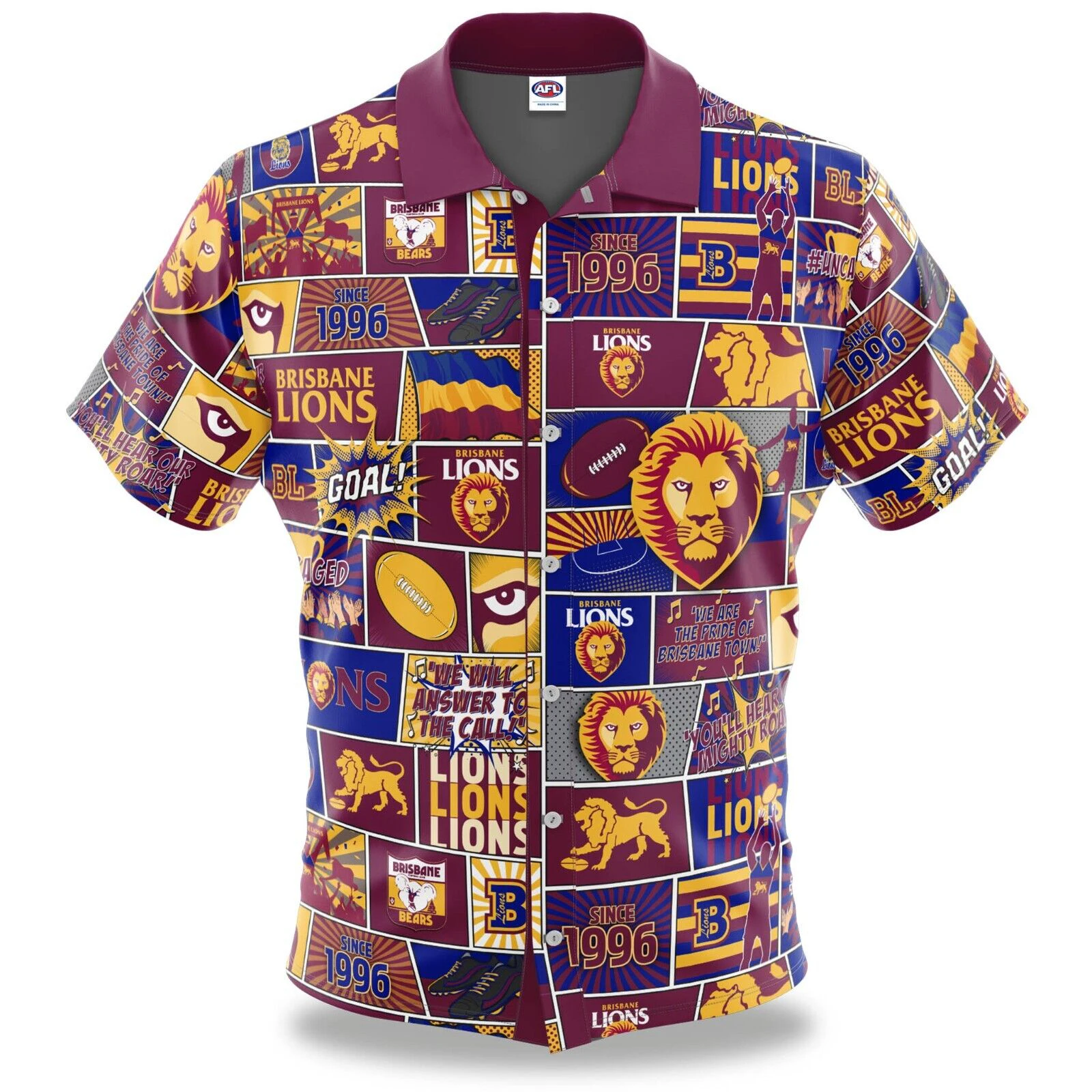 AFL Fanatics Button Up Polo Shirt - Brisbane Lions - Aussie Rules