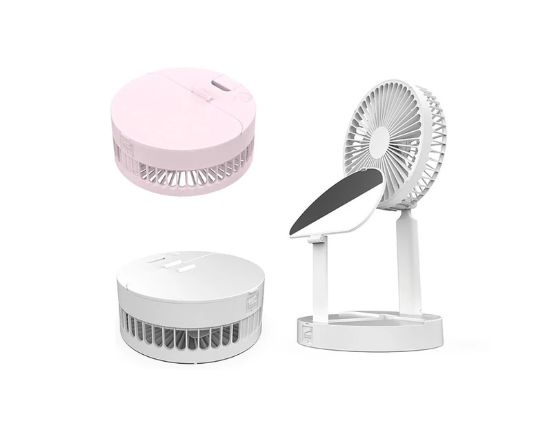 USB Mini Foldable Desktop Rotary Adjustable Angle Makeup Mirror Air Cooling Fan-Pink - Pink