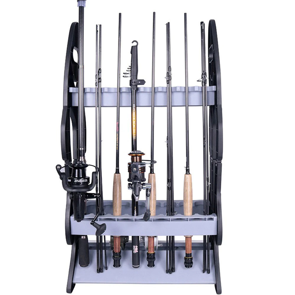 FISHING ROD HOLDER RACK  Holds 16 Fish Rods  Floor Storage Stand Double Sided