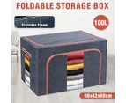 100L Foldable Clothes Storage Boxes Crush Steel Frame Quilt Toys Organiser Cube