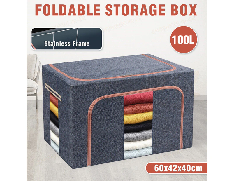 100L Foldable Clothes Storage Boxes Crush Steel Frame Quilt Toys Organiser Cube