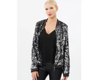 Siyona Two-Toned Sequin Bomber Jacket - Black