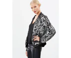 Siyona Two-Toned Sequin Bomber Jacket - Black