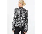 Siyona Two-Toned Sequin Bomber Jacket - Black