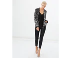 Siyona Two-Toned Sequin Bomber Jacket - Black