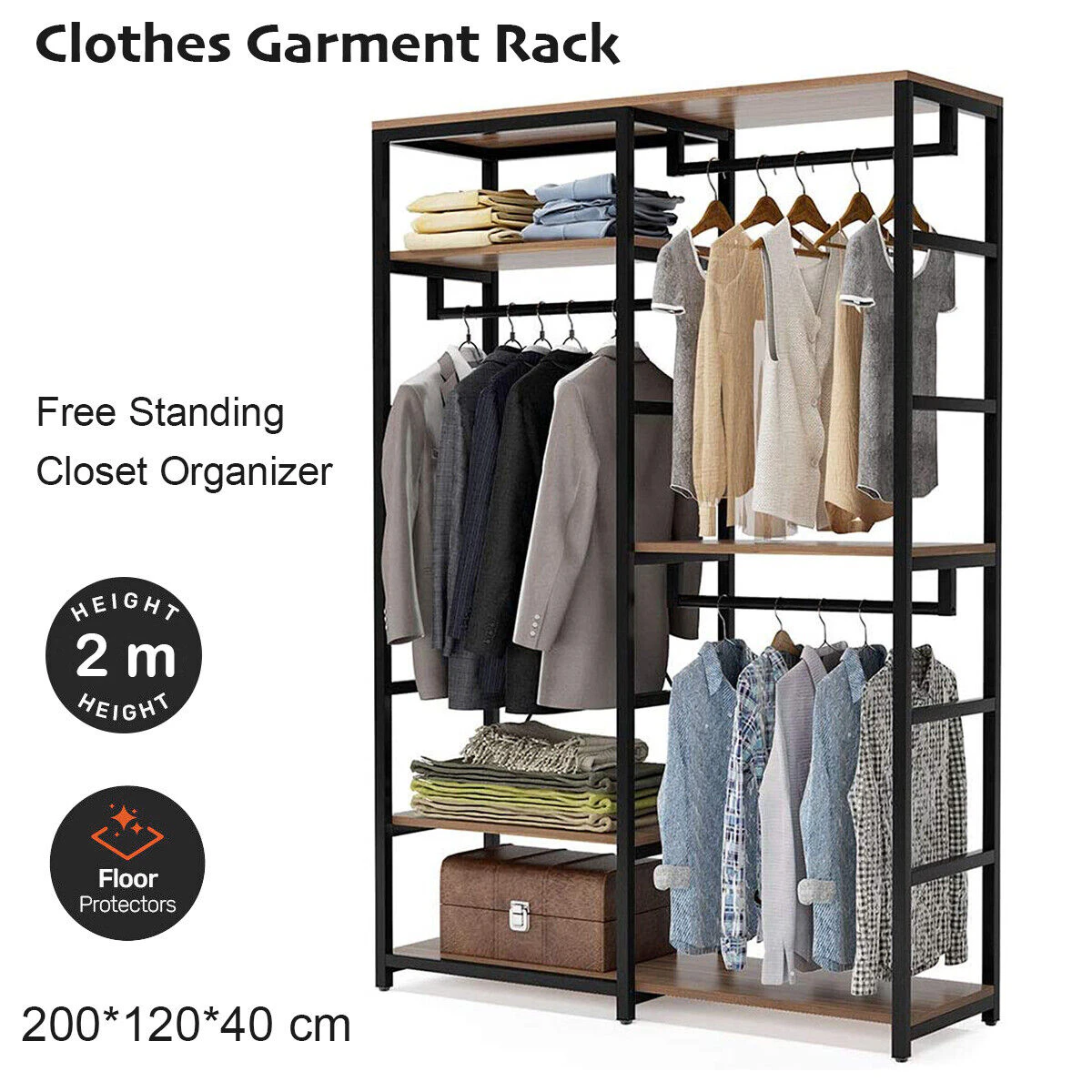 Clothes Garment Rack with 3 Hanging Rod, Heavy Duty Closet Organiser, Free Stand