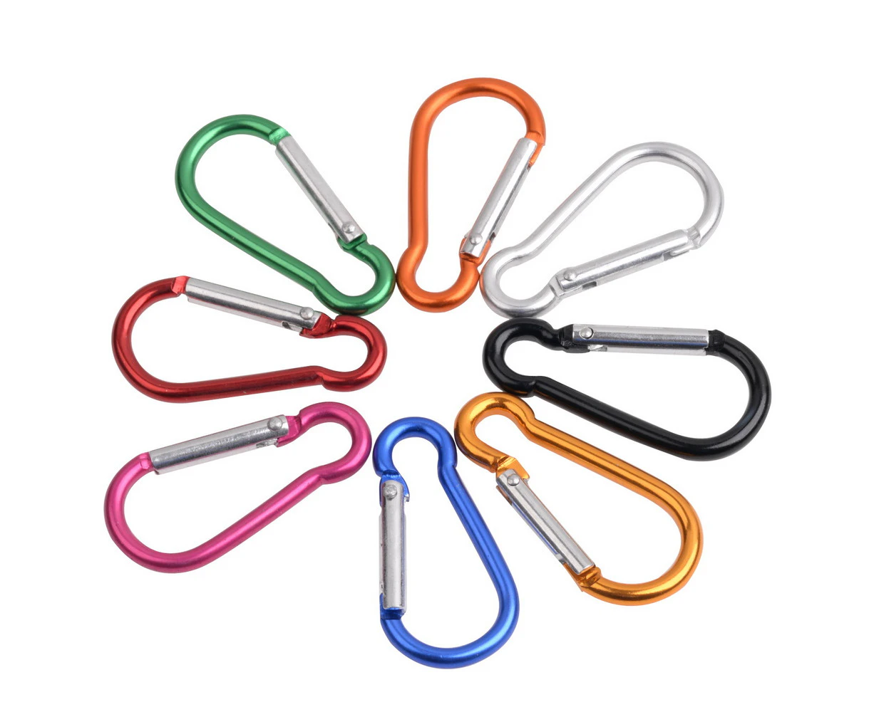 Carabiner Clip Key D Ring, Small 46mm 16pcs,8 Colors, Lock Tiny D-ring Spring Split Rings Aluminum Keychain Clips Hook Set Durable Quick Release