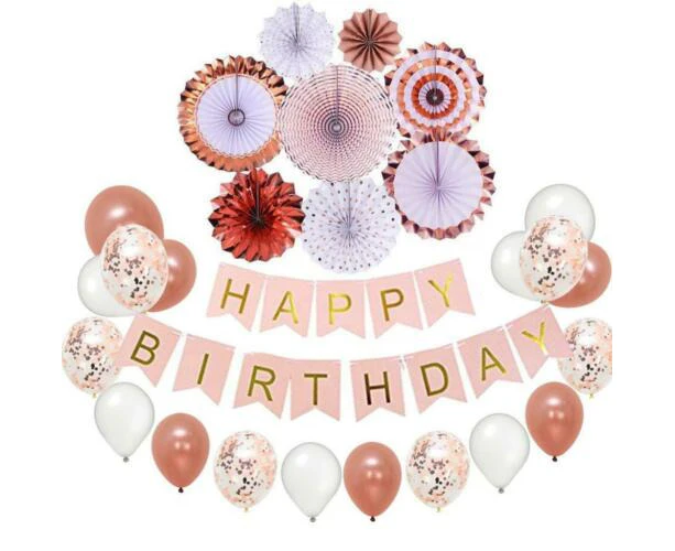 Rose Gold Birthday Decorations Party Decoration Set Confetti Balloons 28pc