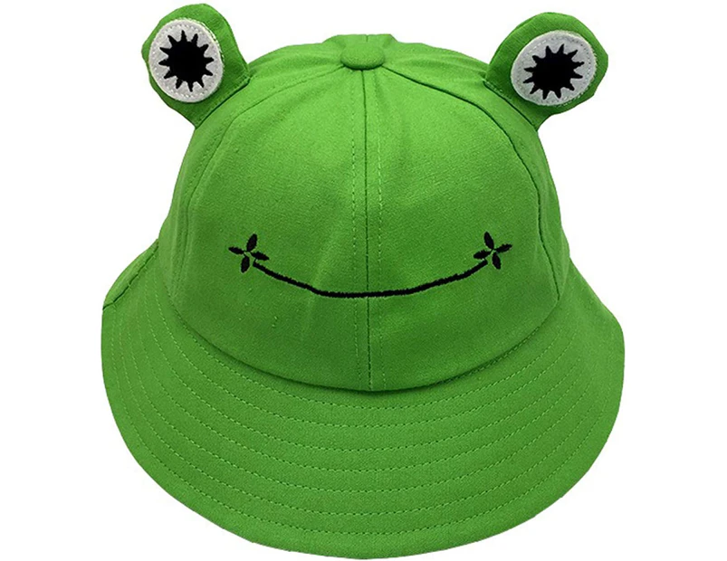 Cute Green Frog Bucket Hat, Summer Cotton Bucket Sunhat for Adults Womens Wide Brim Fisherman Fun Bucket Hat - Black
