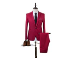 sunwoif Men Plain Formal Suit Two Piece Blazer Coat Pants Wedding Party Business Outfit Set - Wine Red
