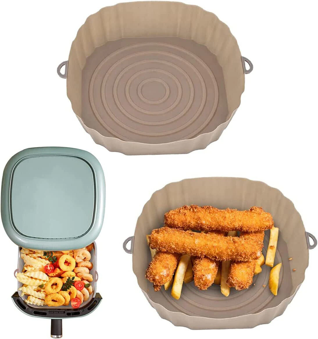 Air Fryer Silicone Pot Air Fryer Basket Liner Non-Stick Reusable Baking - Brown