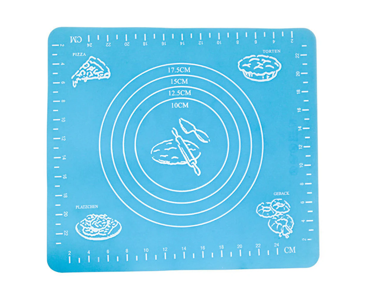 Silicone Non-stick Scale Rolling Dough Mat Liner Baking Fondant Pad Cooking Tool-Blue