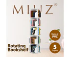 MIUZ 5-Tier Round Rotating Swivel Bookshelf Bookcase Cabinet White 39 x 39 x 160cm