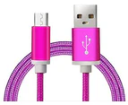 Braided USB Type-C Adapter Cable USB-C Cord For Data Sync Power Supply Charger 100CM Supports 3A - Hot Pink