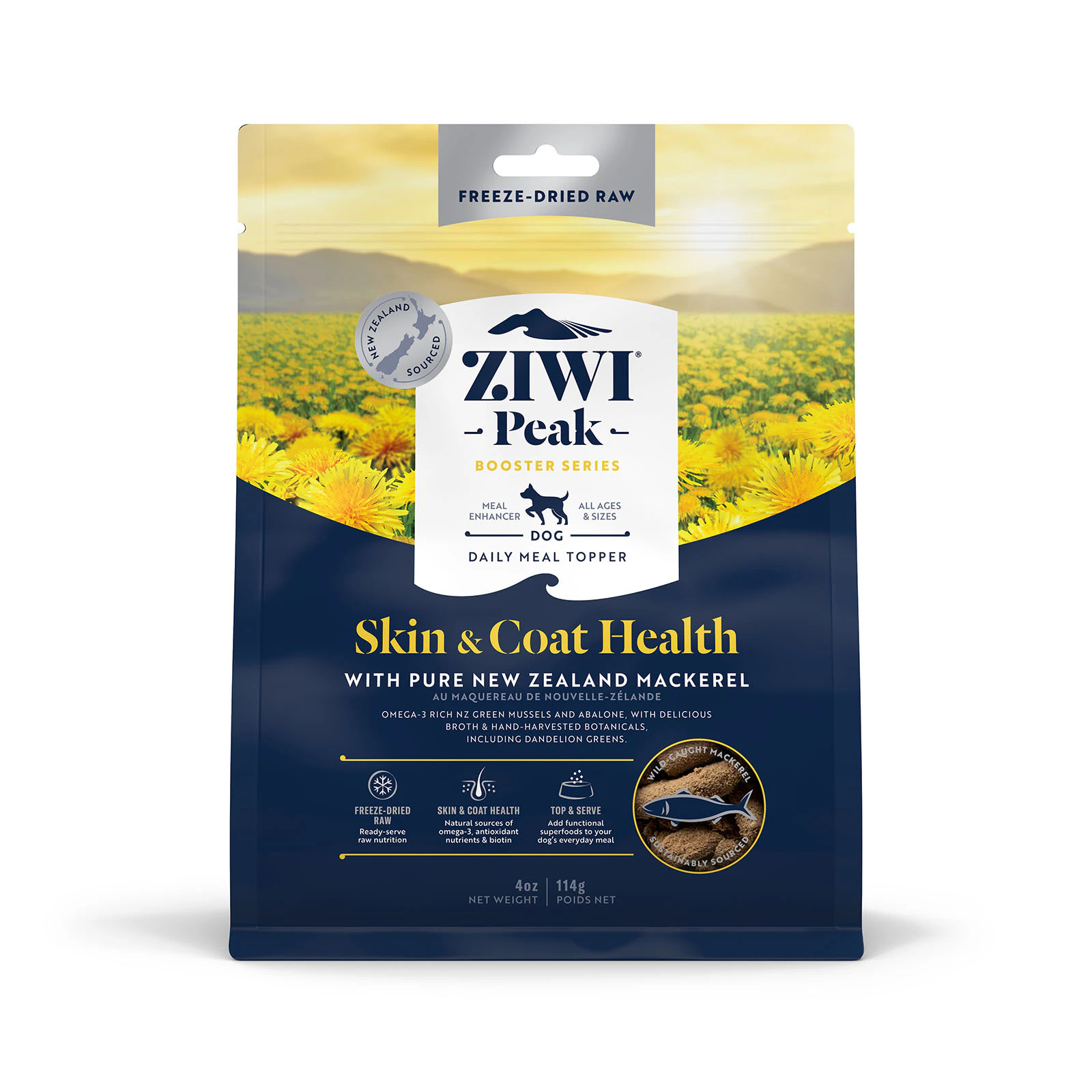 Skin & Coat Health 114g Ziwi Peak Dog Booster Series Topper with Pure New Zealand Mackerel