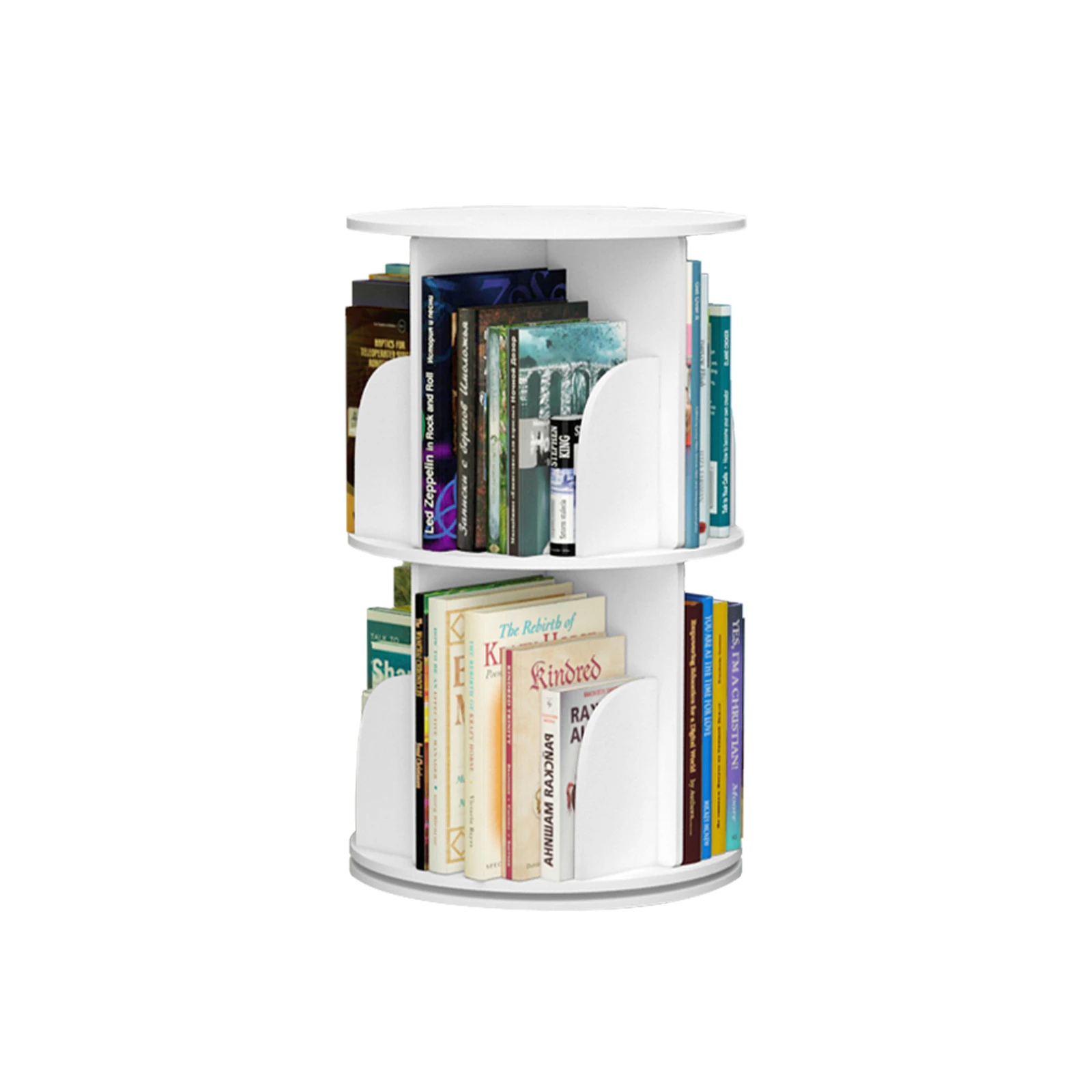 MIUZ 2-Tier Round Rotating Swivel Bookshelf Bookcase Cabinet White 39 x 39 x 67cm