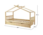 Solid Pine Timber Single Kids House Bed Frame with Storage Drawers, Natural