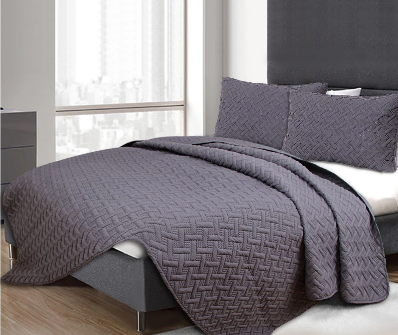 Ramesses 3 Piece Chic Embossed Comforter Set | 3pc Coverlet Sets | All Season Comforter 2 Sizes | 8 Colours 4 Sizes - Charcoal