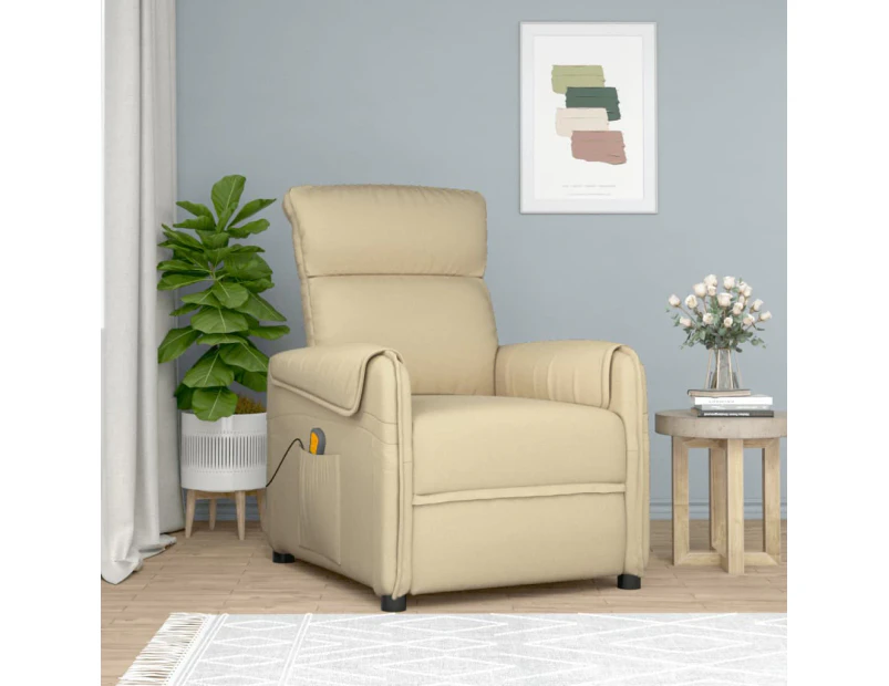 vidaXL Massage Recliner Chair Cream Fabric