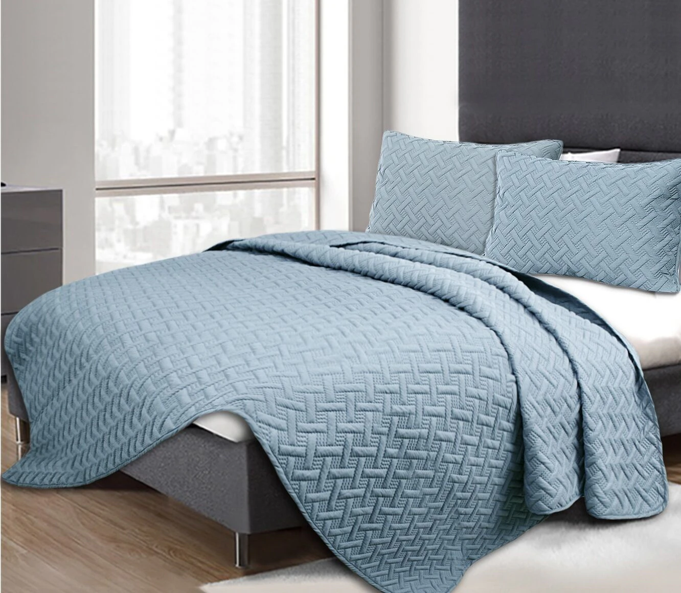 Ramesses 3 Piece Chic Embossed Comforter Set | 3pc Coverlet Sets | All Season Comforter 2 Sizes | 8 Colours 4 Sizes - Blue