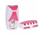 Auto Automatic Toothpaste Dispenser 5 Toothbrush Holder Set Wall Mount Stand - Pink