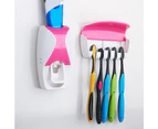 Auto Automatic Toothpaste Dispenser 5 Toothbrush Holder Set Wall Mount Stand - Pink