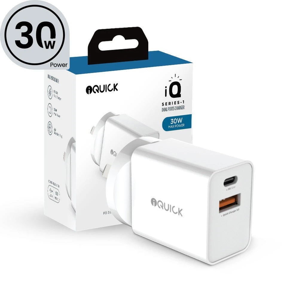 iQuick 30W PD3.0+QC3.0 Dual Ports Charging Adapter-White