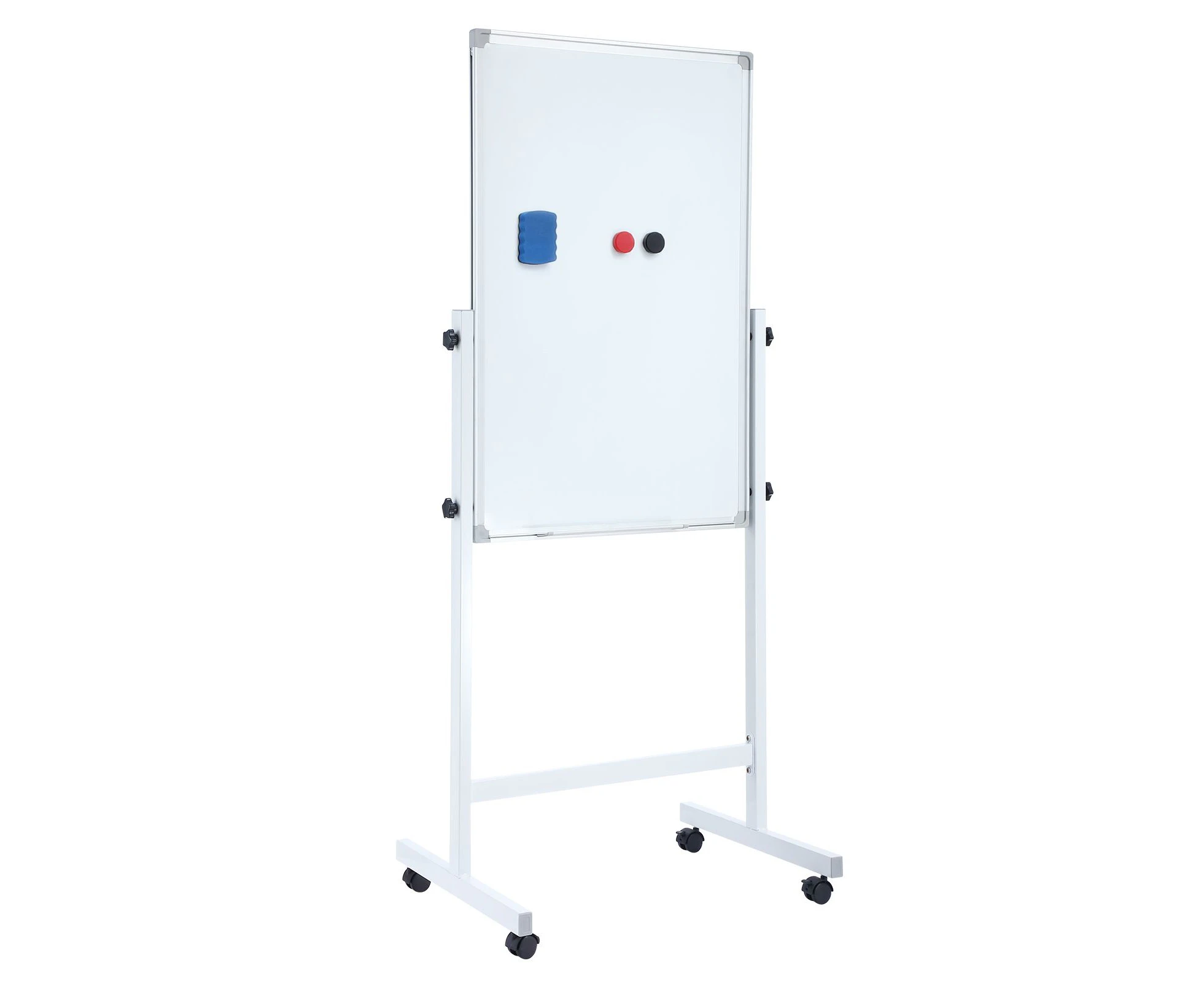 Double Sided Interactive Whiteboard Magnetic Mobile White Board Dry Erase Casters Stand 60cmx90cm Height Adjustable