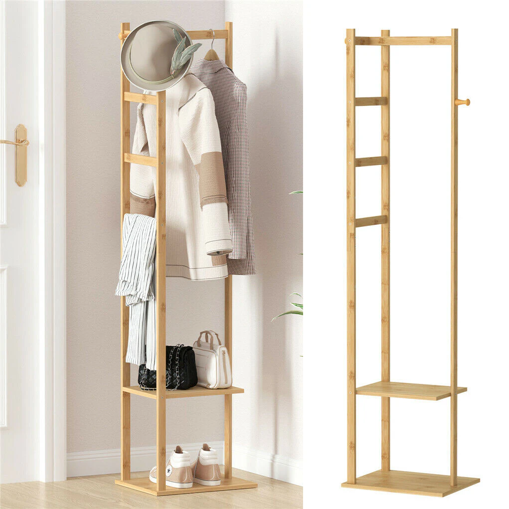 Garment Coat Clothes Stand Rack Hat Shoe Wooden Hanger Holder Shelf Organiser