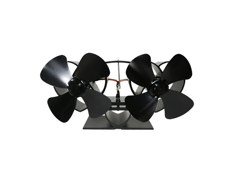 Dual Head Stove Fan 8 Blade Twin Motor Heat Powered Wood Height Fireplace Silent