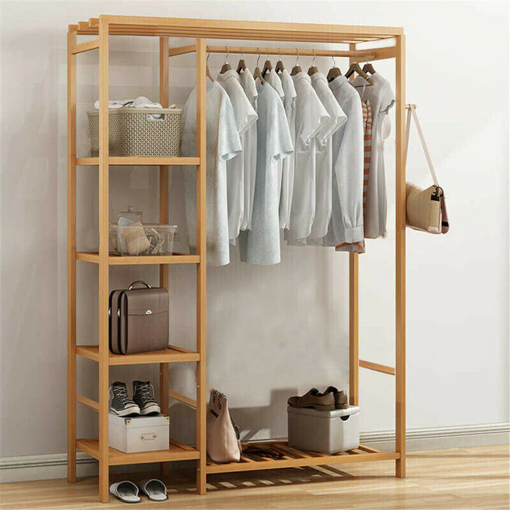 Concise Wooden Clothes Garment Hanging Stand Shoe Rack Display Storage Shelf