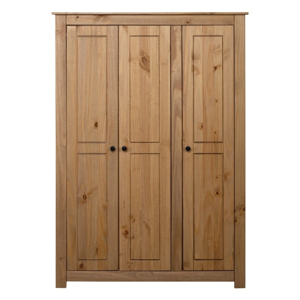 Hamptons Solid Wood Wardrobe Pine Cupboard With Hanging & Shelves 1000L