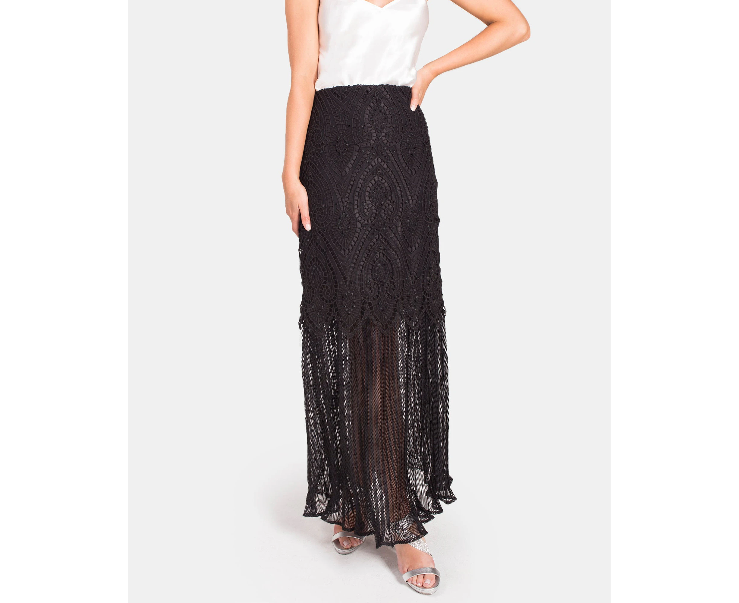 Siyona Beaded Paisley Maxi Skirt - Black