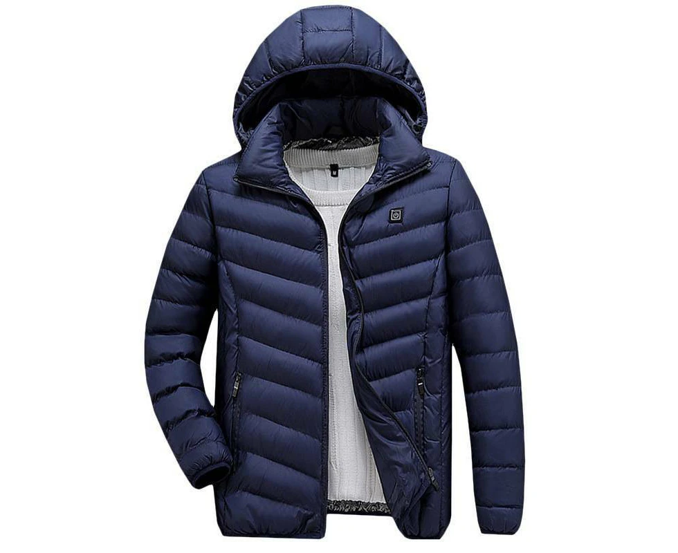 sunwoif Men Winter Electric USB Heated Pad Coat Heated Hooded Jacket Body Warmer Outwear - Blue