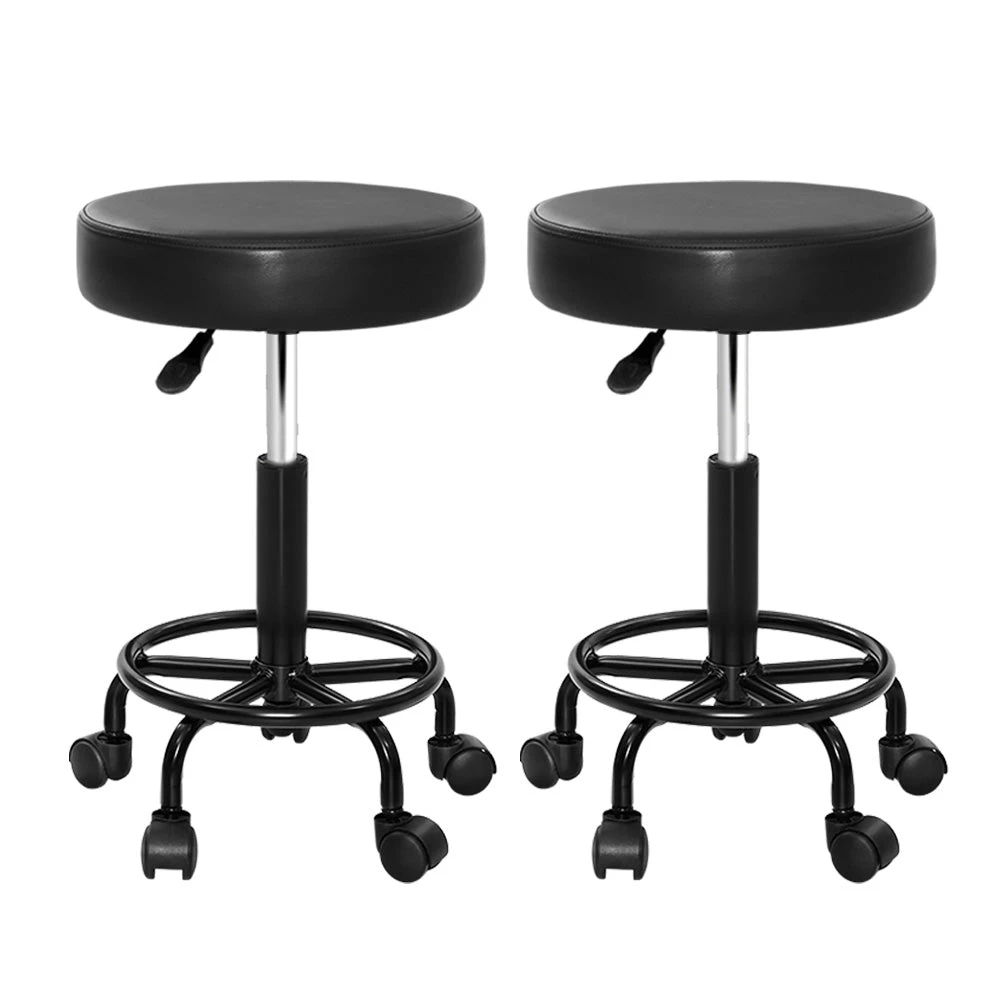 2X Salon Stool | Swivel Round Barber Hair Bar Stools | Hydraulic Lift | Black