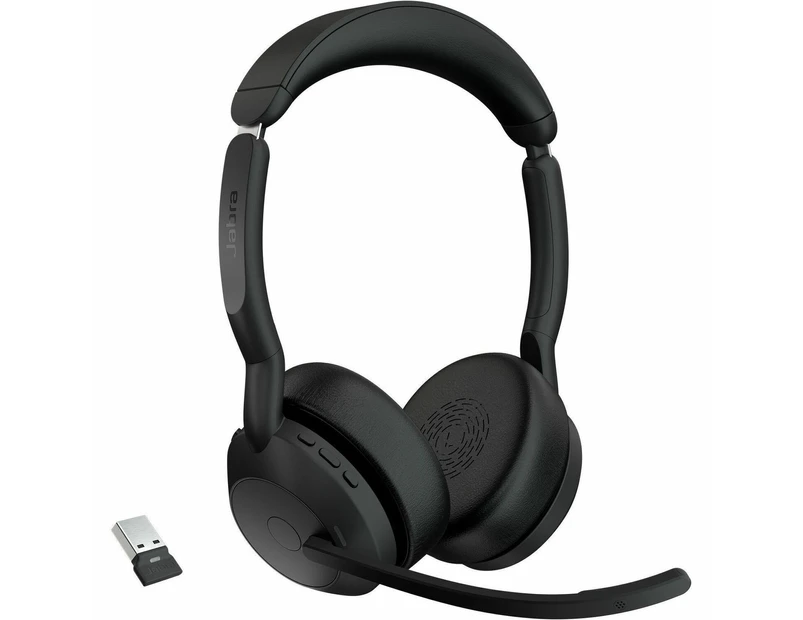 Jabra Evolve2 55 Wireless On-ear Stereo Headset - Binaural - Supra-aural - 3000 cm - Bluetooth - 20 Hz to 20 kHz - MEMS Technology, Noise Cancelling
