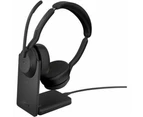 Jabra Evolve2 55 Wireless On-ear Stereo Headset - Binaural - Supra-aural - 3000 cm - Bluetooth - 20 Hz to 20 kHz - MEMS Technology, Noise Cancelling